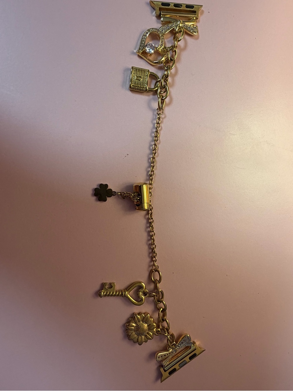 Gold-Tone Charm Bracelet with Sunflower, Key and Clover Charms